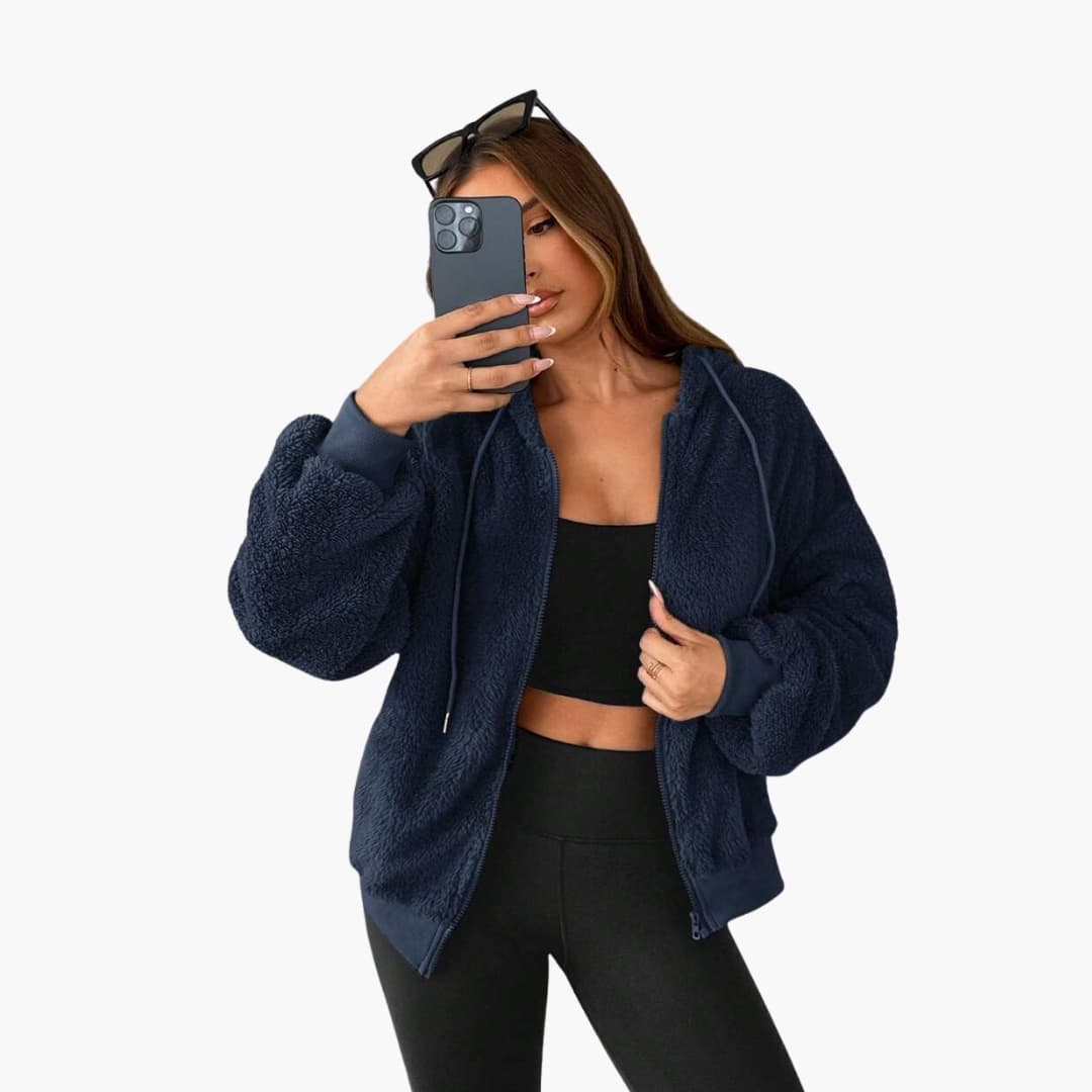 Veste Polaire Femme à Capuche avec Poche Kangourou