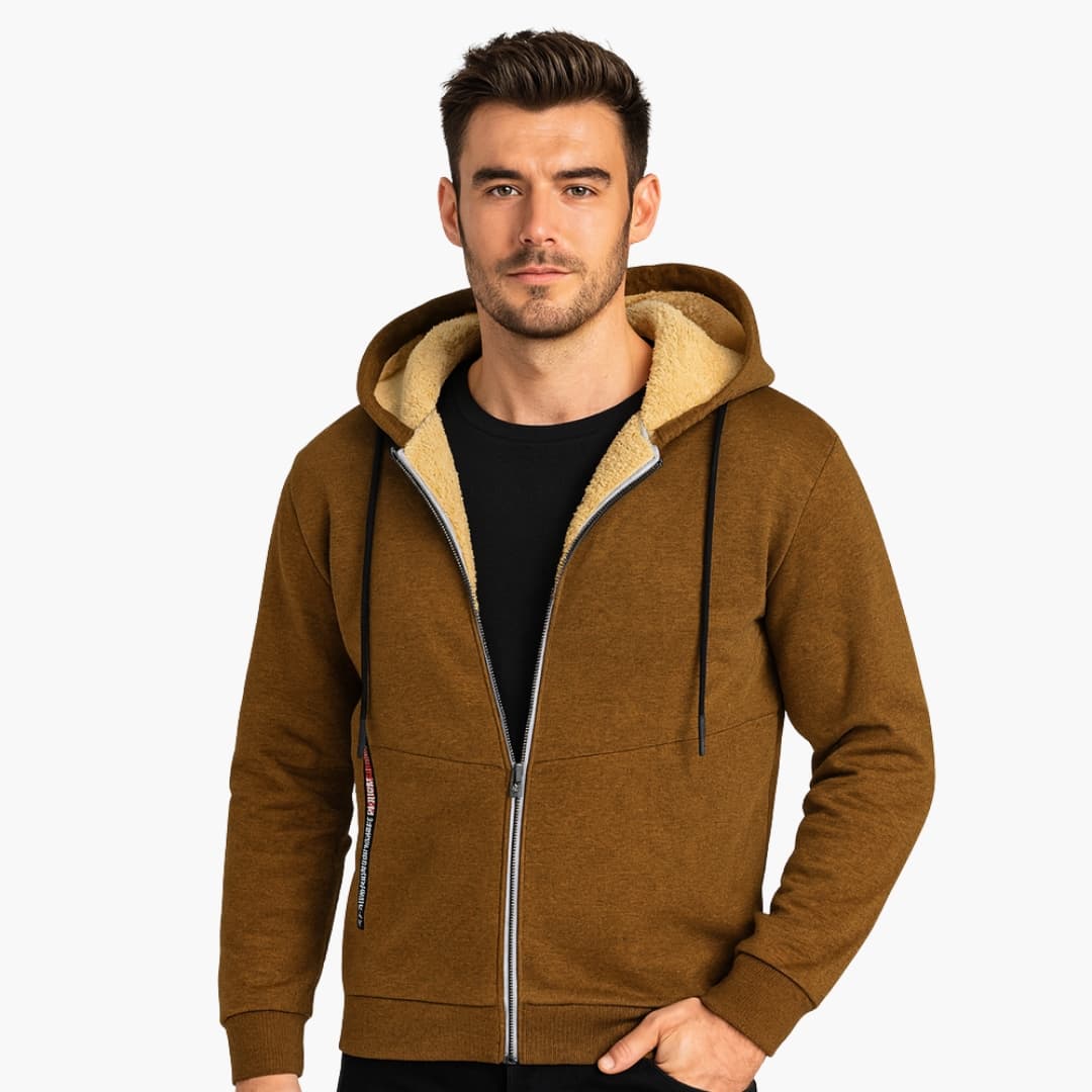 Veste à capuche homme avec fermeture éclair et doublure polaire