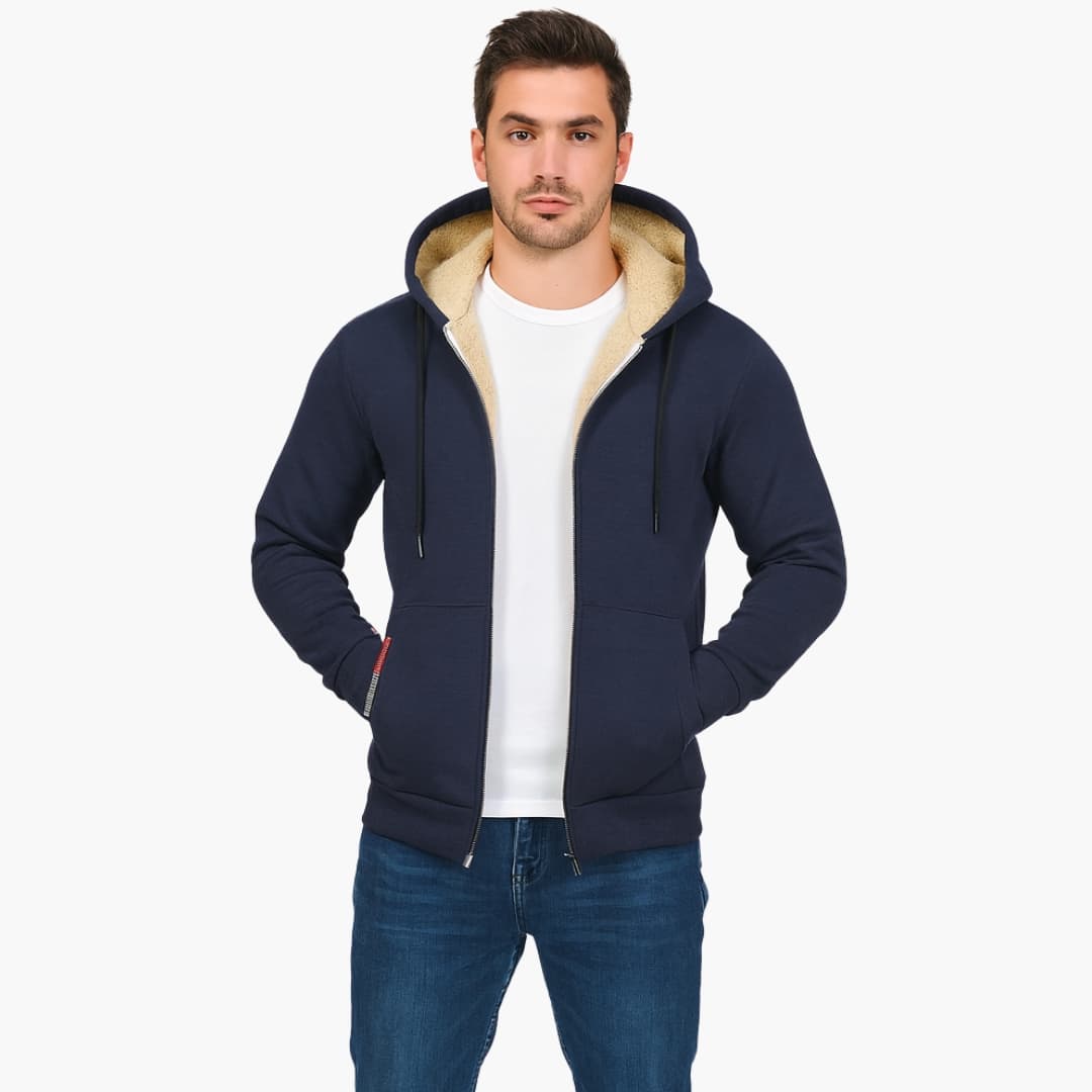 Veste à capuche homme avec fermeture éclair et doublure polaire
