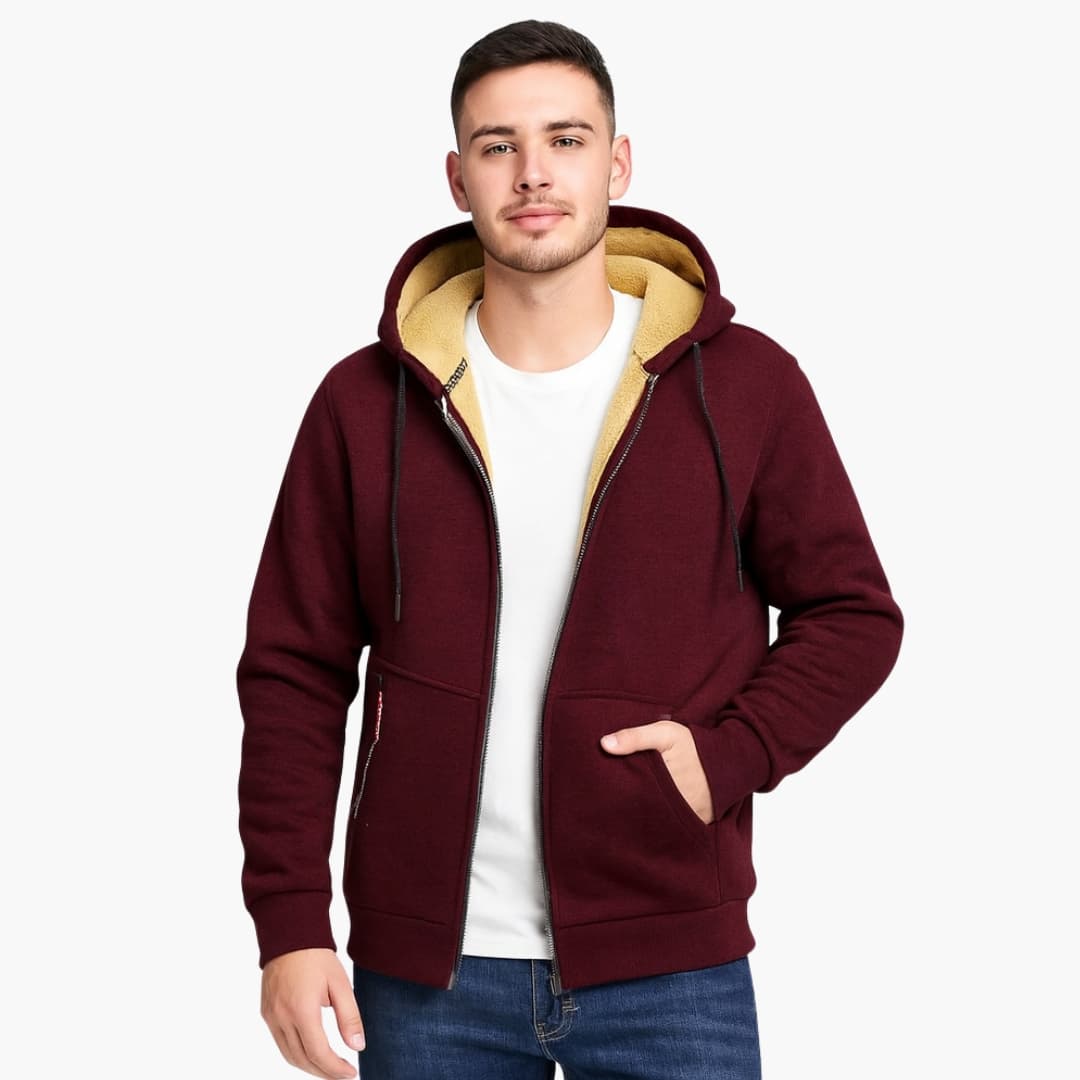 Veste à capuche homme avec fermeture éclair et doublure polaire