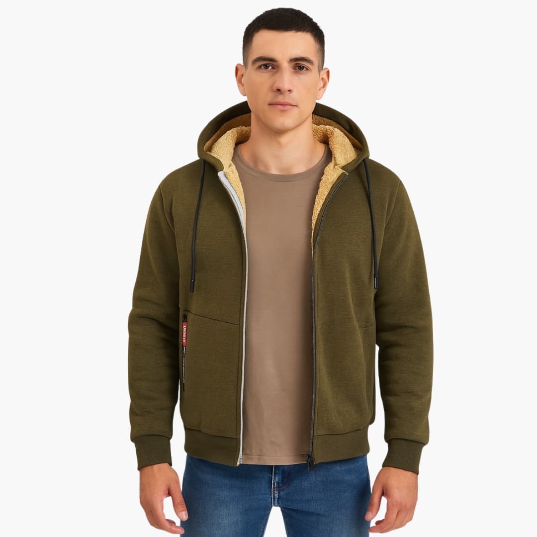 Veste à capuche homme avec fermeture éclair et doublure polaire