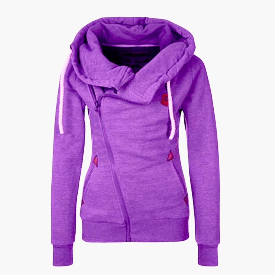 Veste à capuche pour femme avec fermeture zippée asymétrique et ourlet côtelé