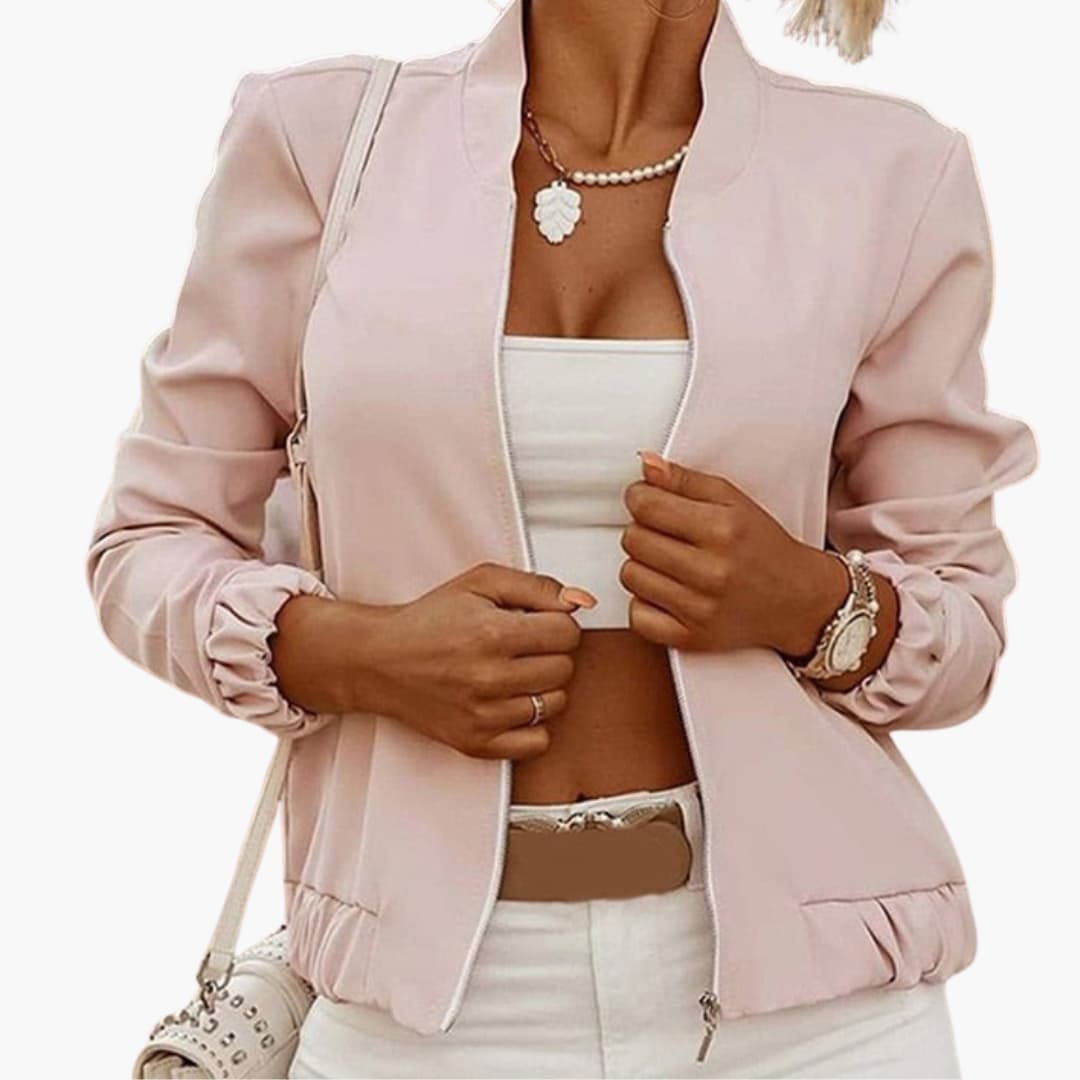 Giacca bomber corta da donna con zip e orlo a coste