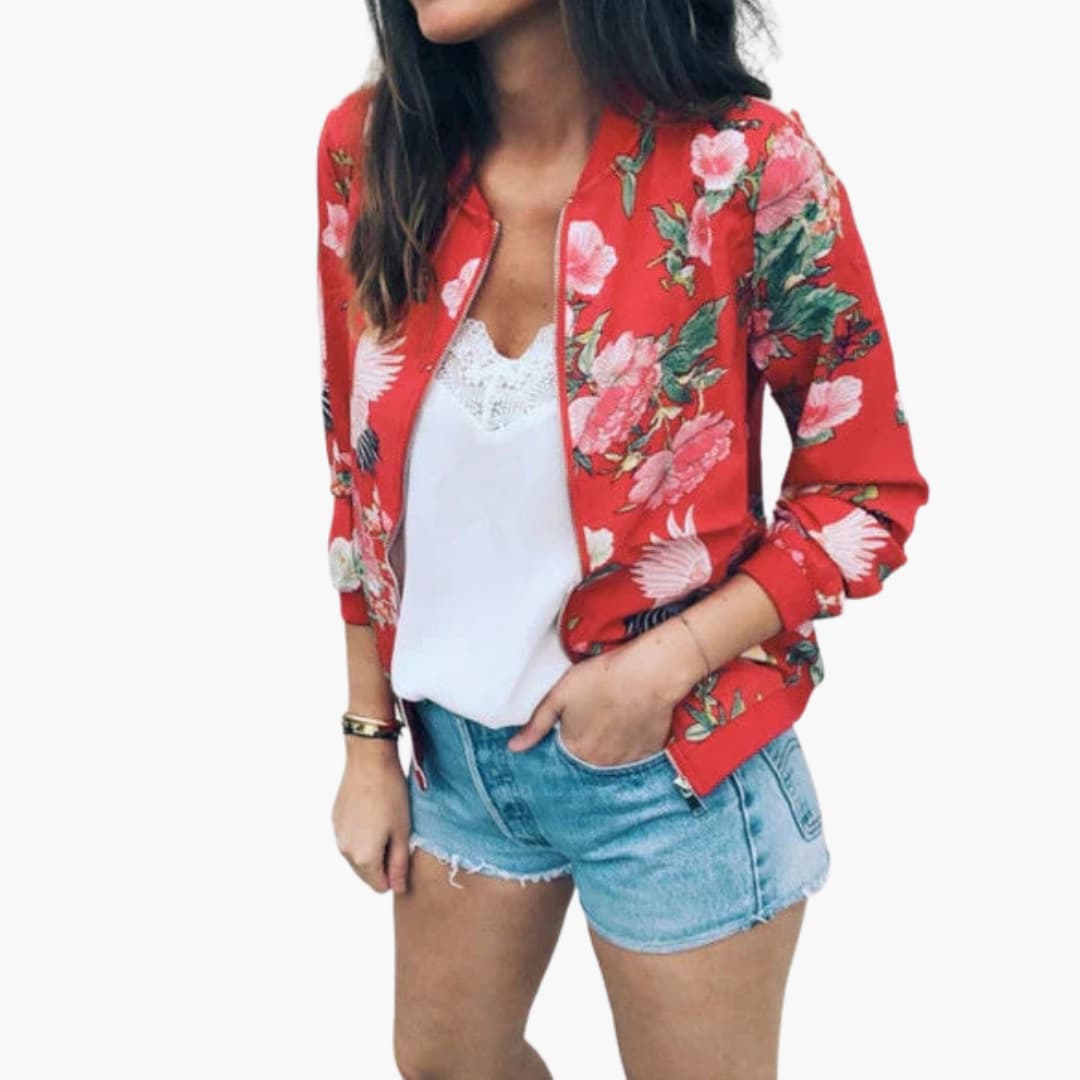 Giacca bomber donna con motivo floreale e chiusura con zip