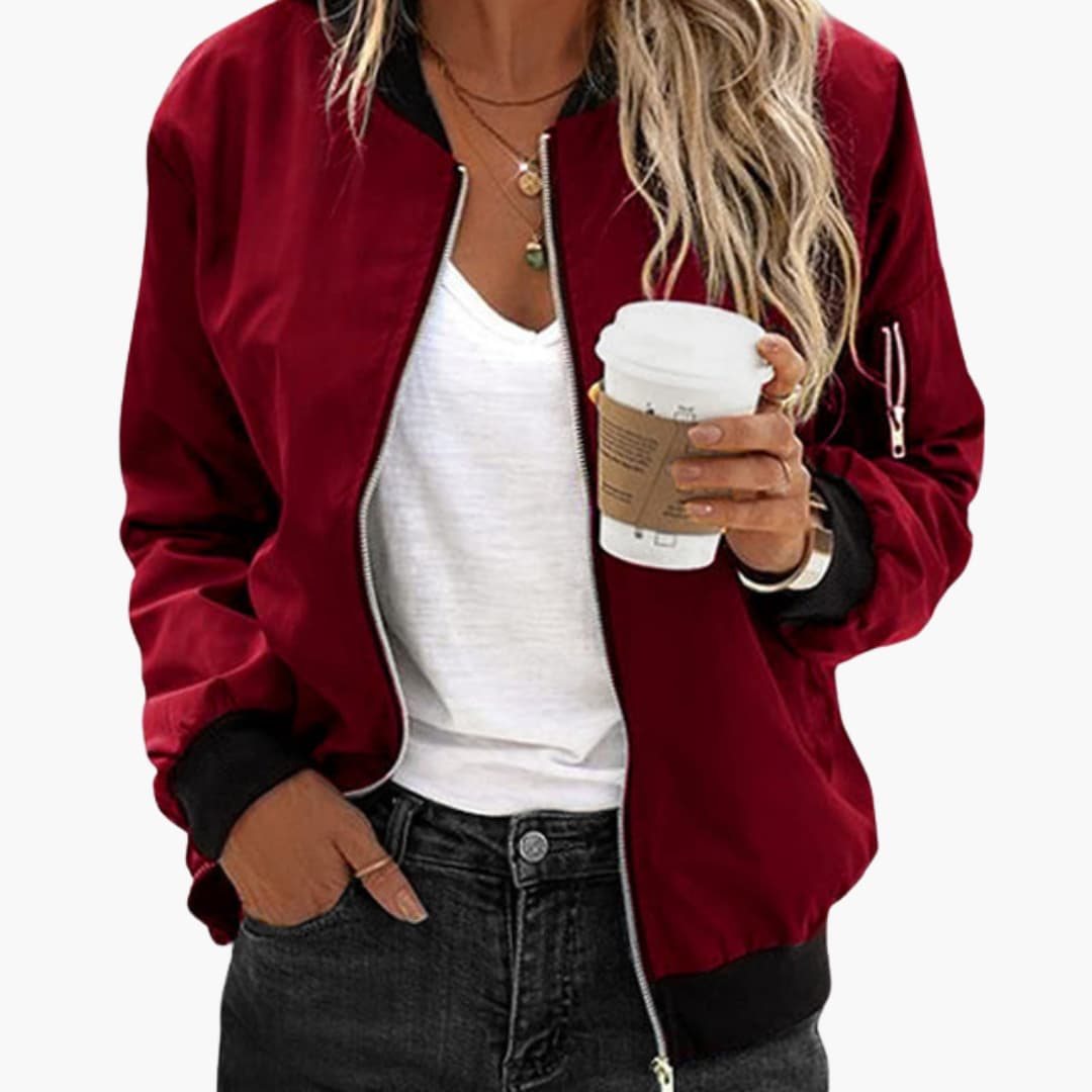 Women's bomber jacket with zip closure and ribbed edges