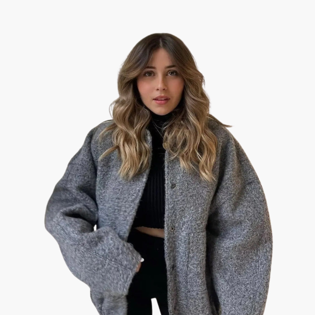 Giacca bomber oversize da donna con chiusura a bottoni a pressione