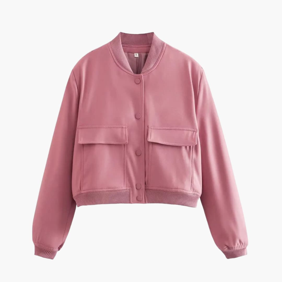 Giacca bomber donna con zip, collo rotondo e orlo dritto
