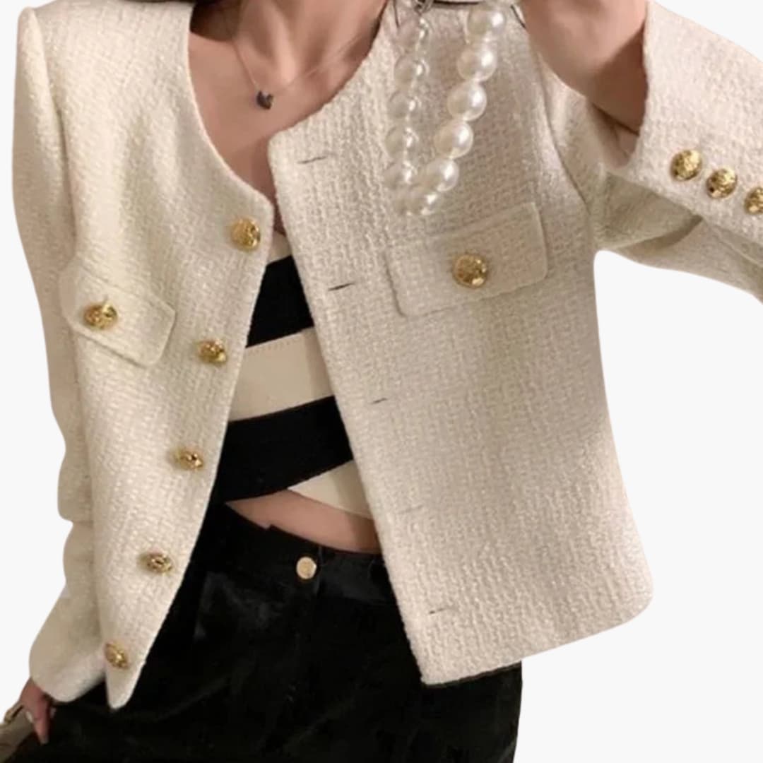 Veste courte femme à surface texturée et boutons décoratifs