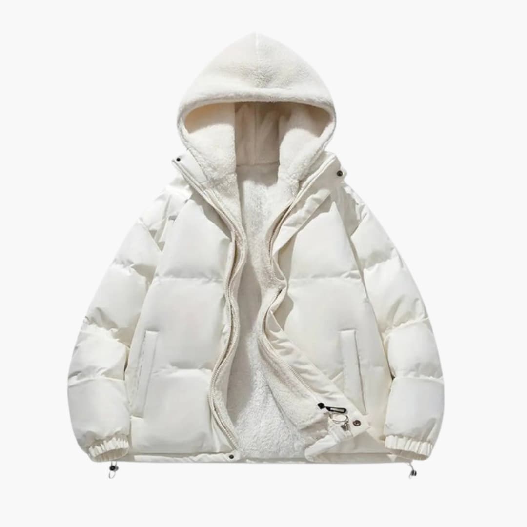 Vadderad vinterjacka för kvinnor med fleecefoder och justerbar huva