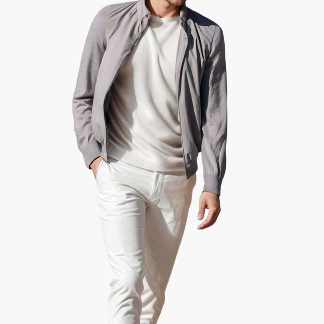 Men's sports jacket with stand-up collar and zip closure