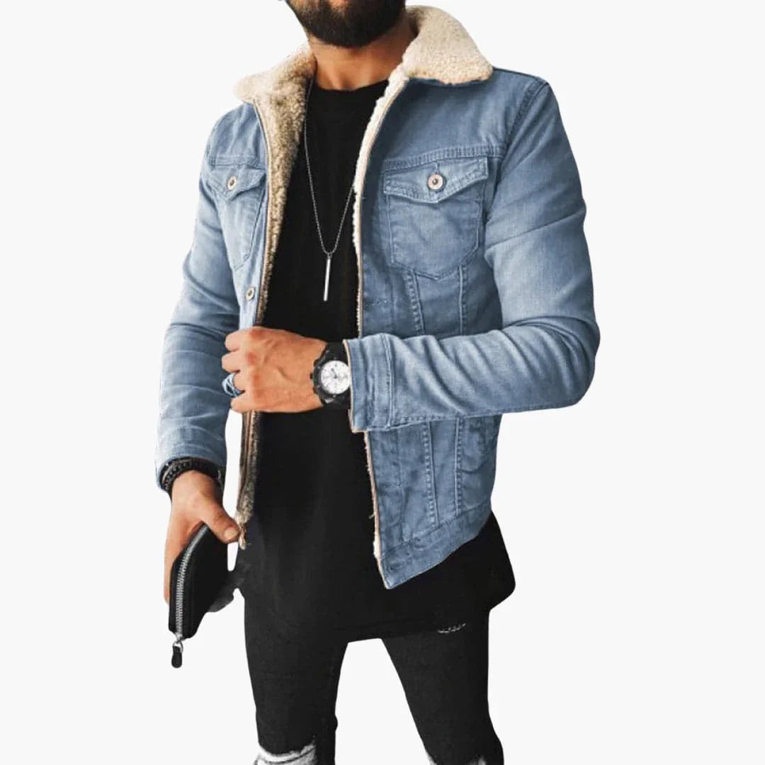 Veste en jean pour homme avec col en sherpa