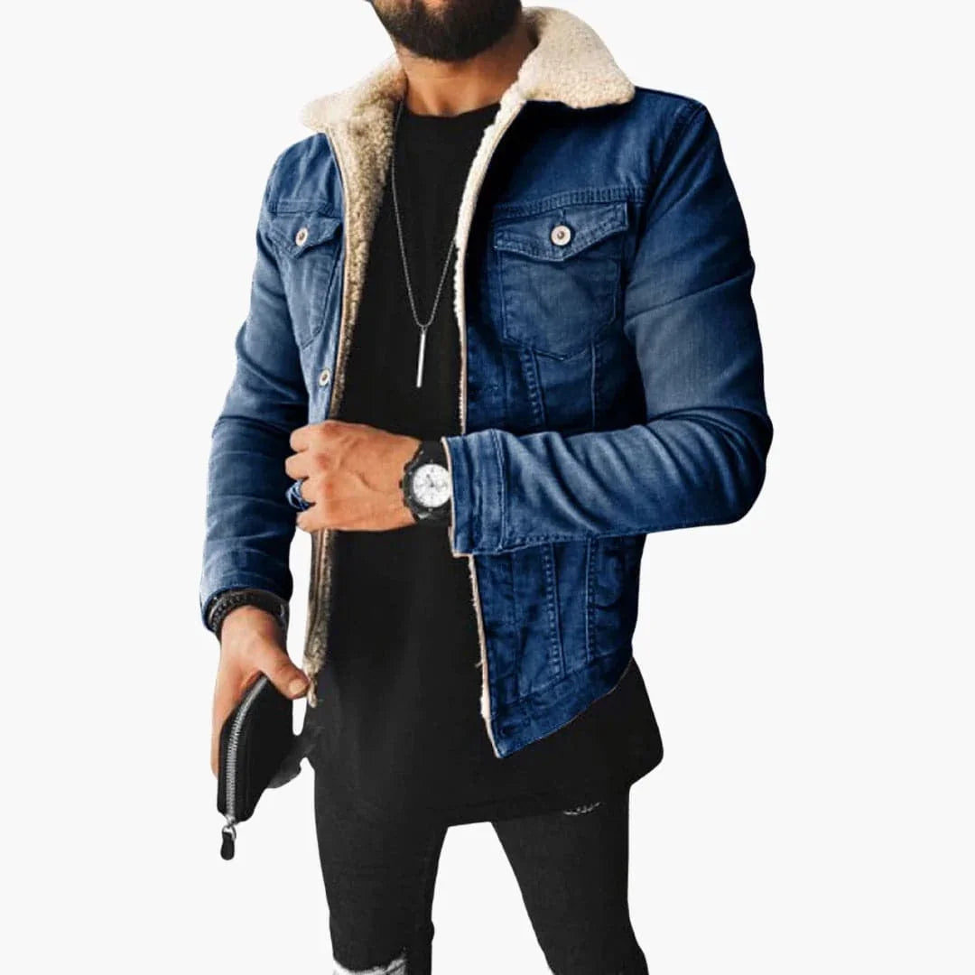 Veste en jean pour homme avec col en sherpa