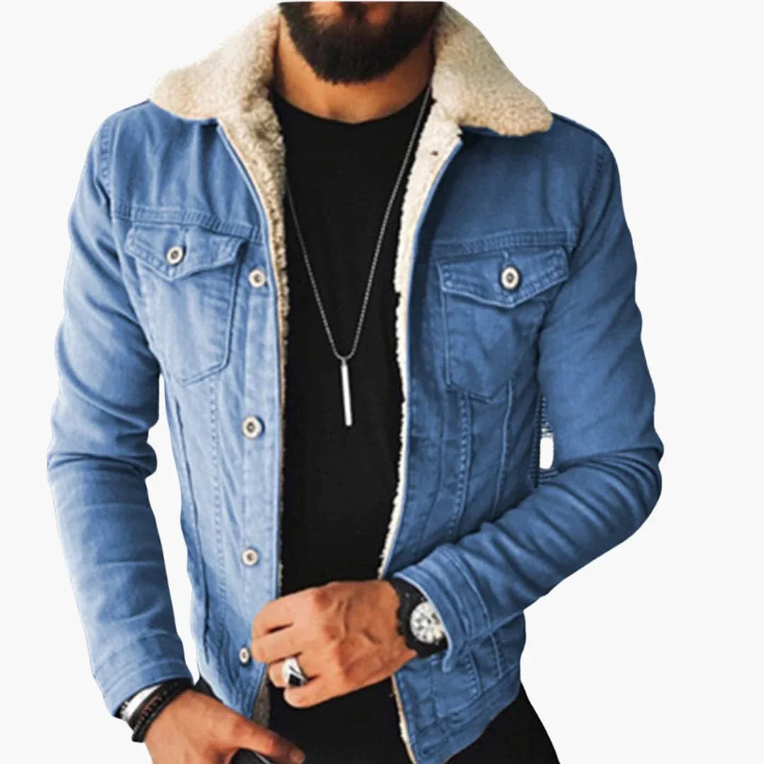 Veste en jean pour homme avec col en sherpa
