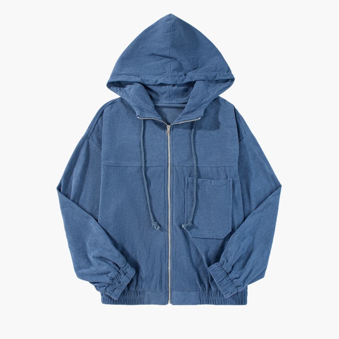 Veste en velours femme avec capuche et fermeture zippée