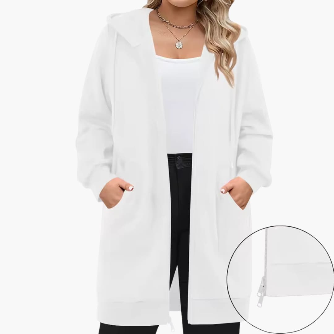 Veste femme à capuche avec fermeture zippée et poches avant