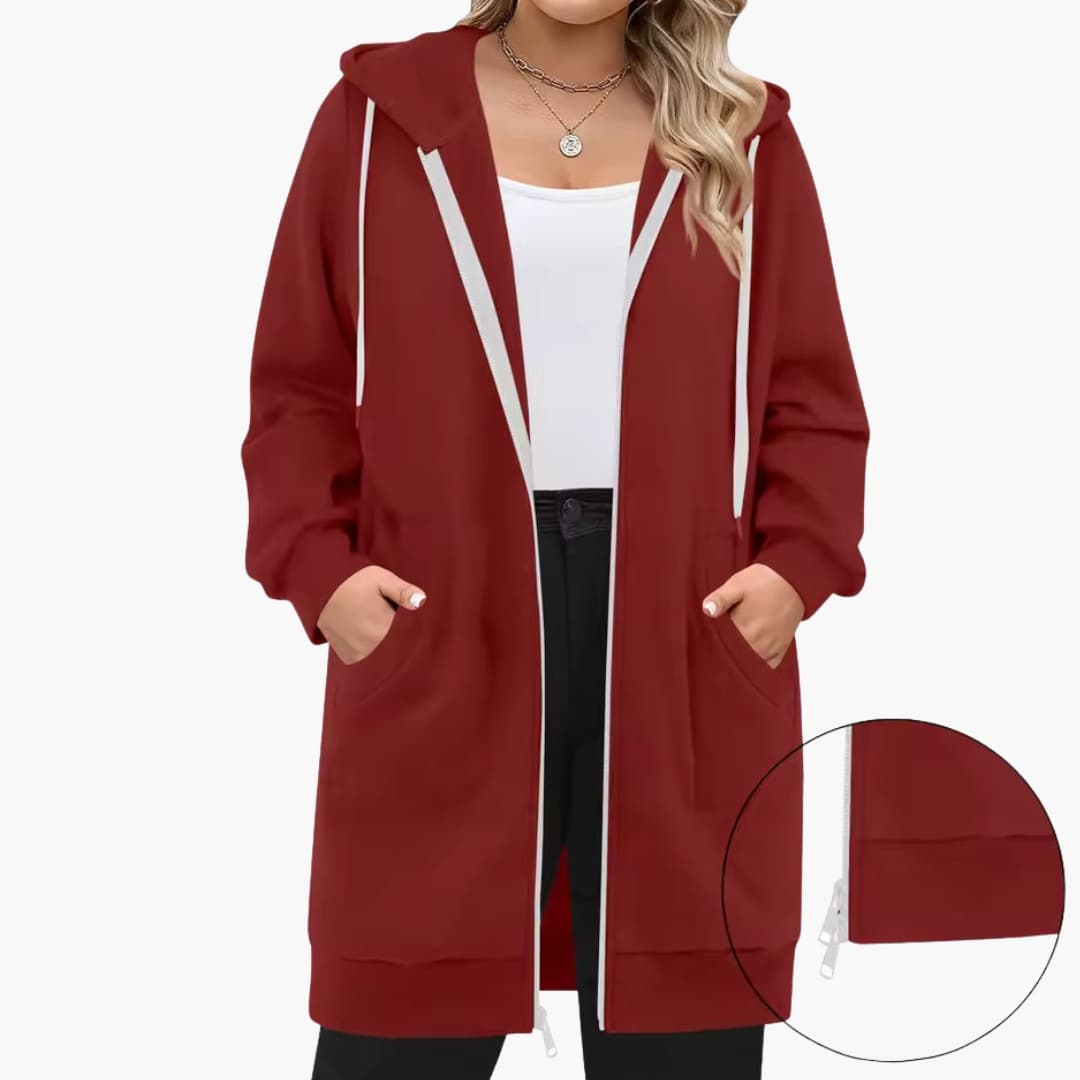 Veste femme à capuche avec fermeture zippée et poches avant