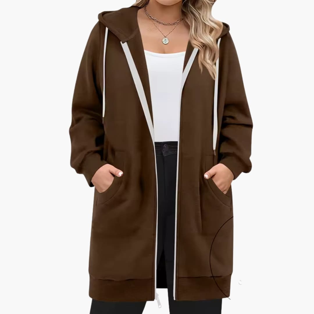 Veste femme à capuche avec fermeture zippée et poches avant