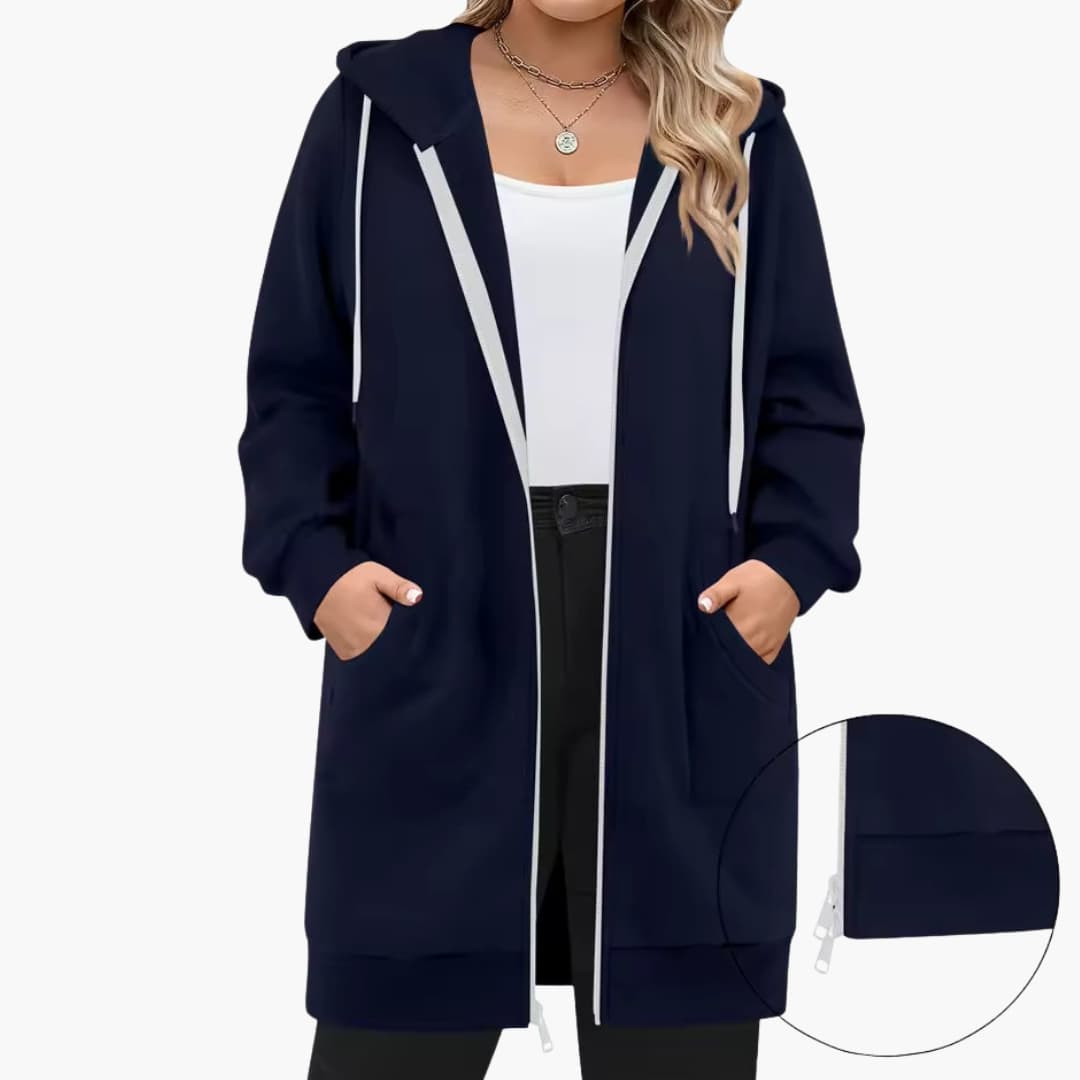 Veste femme à capuche avec fermeture zippée et poches avant