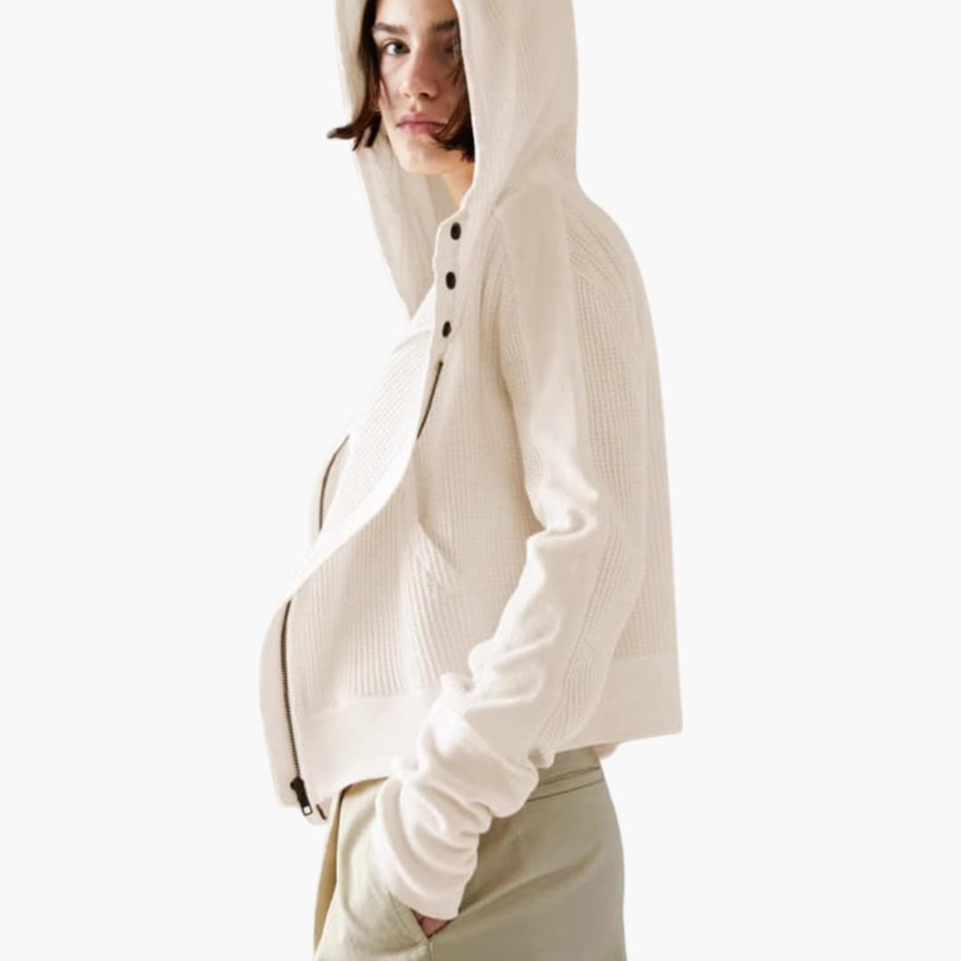 Veste femme à capuche avec zip et surface texturée