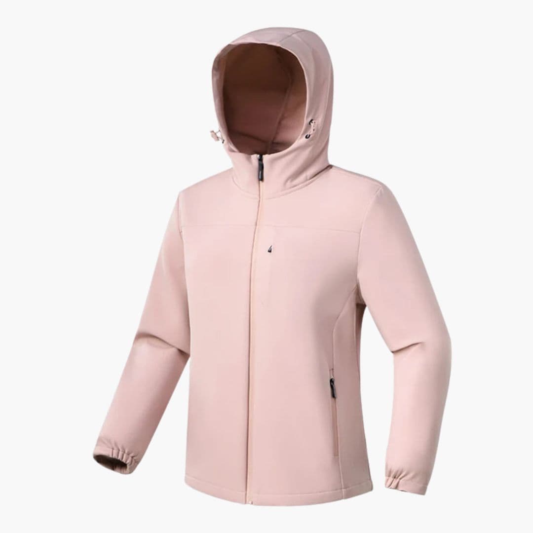 Casaco feminino com capuz e fecho éclair integral