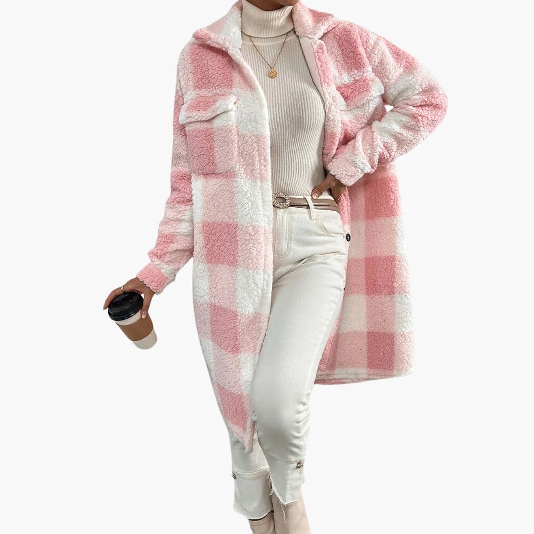 Veste femme à carreaux avec boutons et poches plaquées