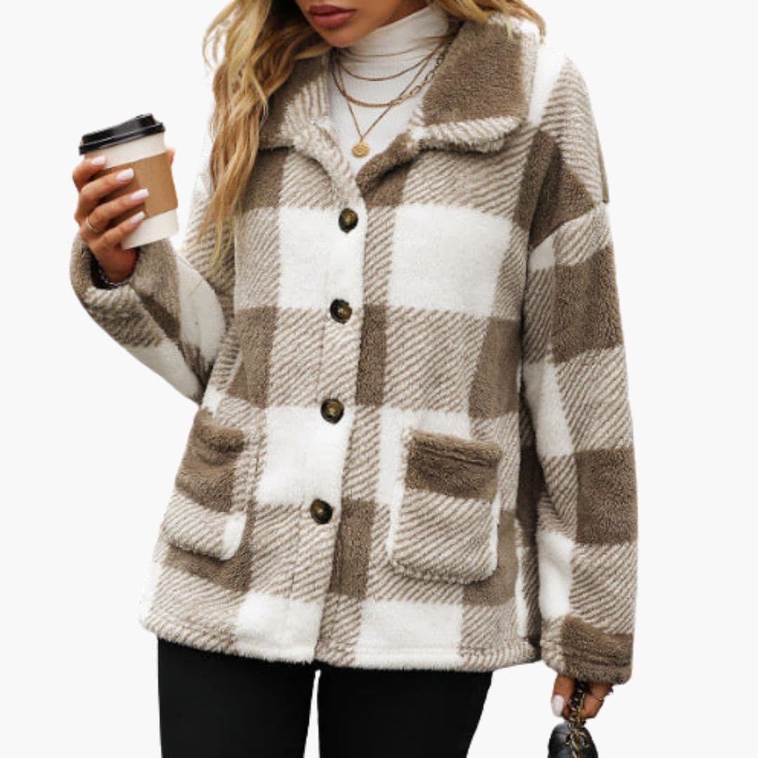 Veste femme à carreaux avec boutons
