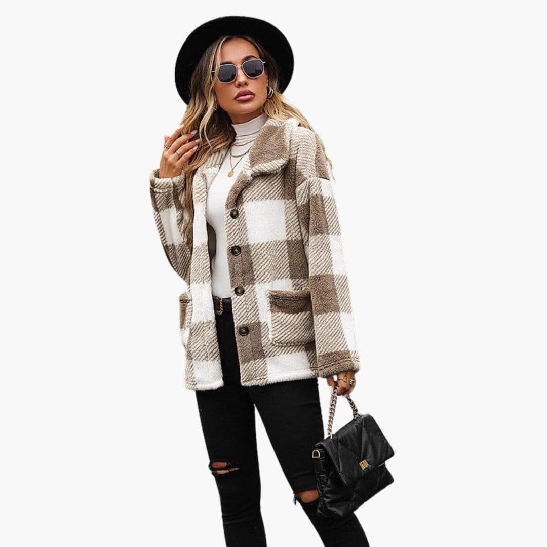 Veste femme à carreaux avec boutons