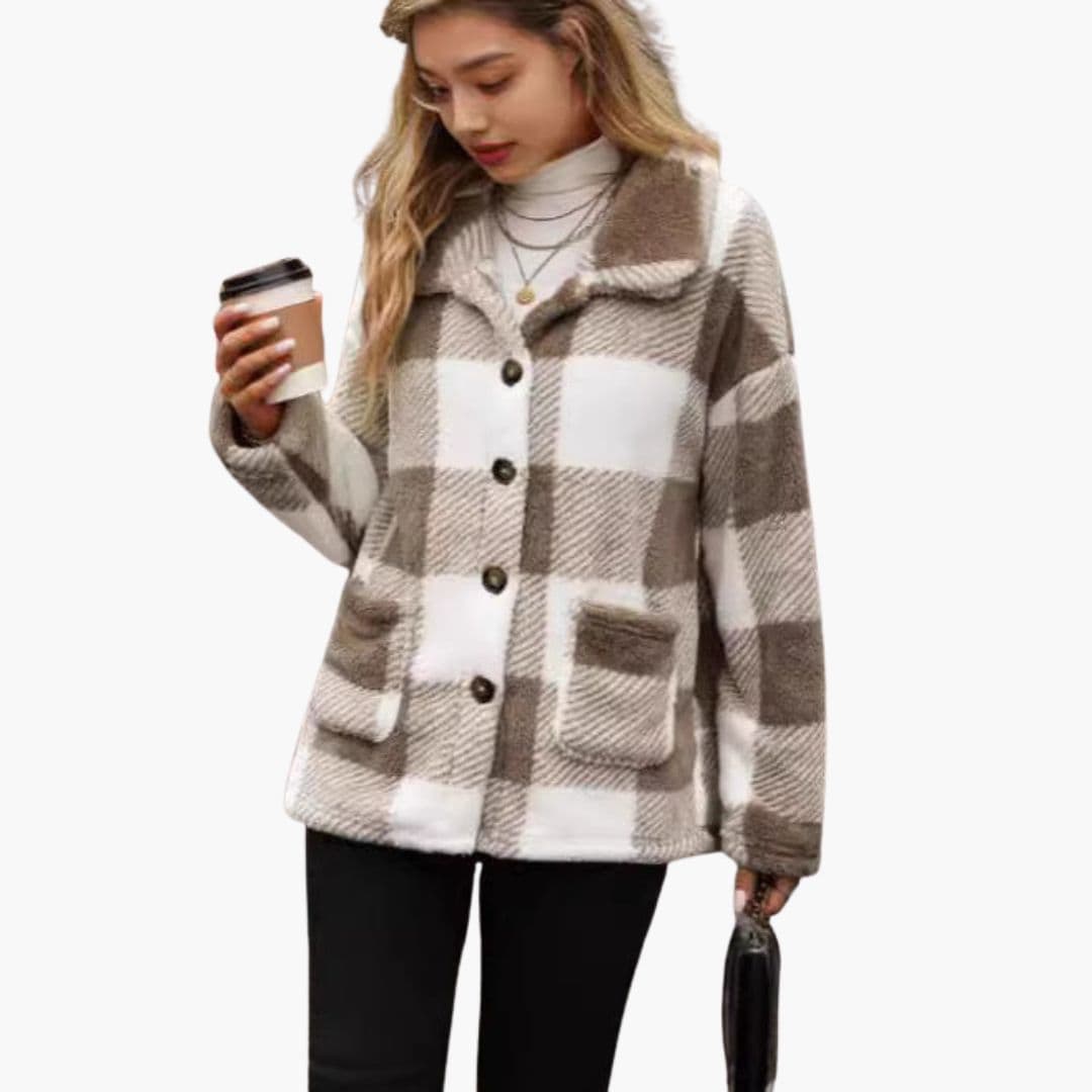 Veste femme à carreaux avec boutons