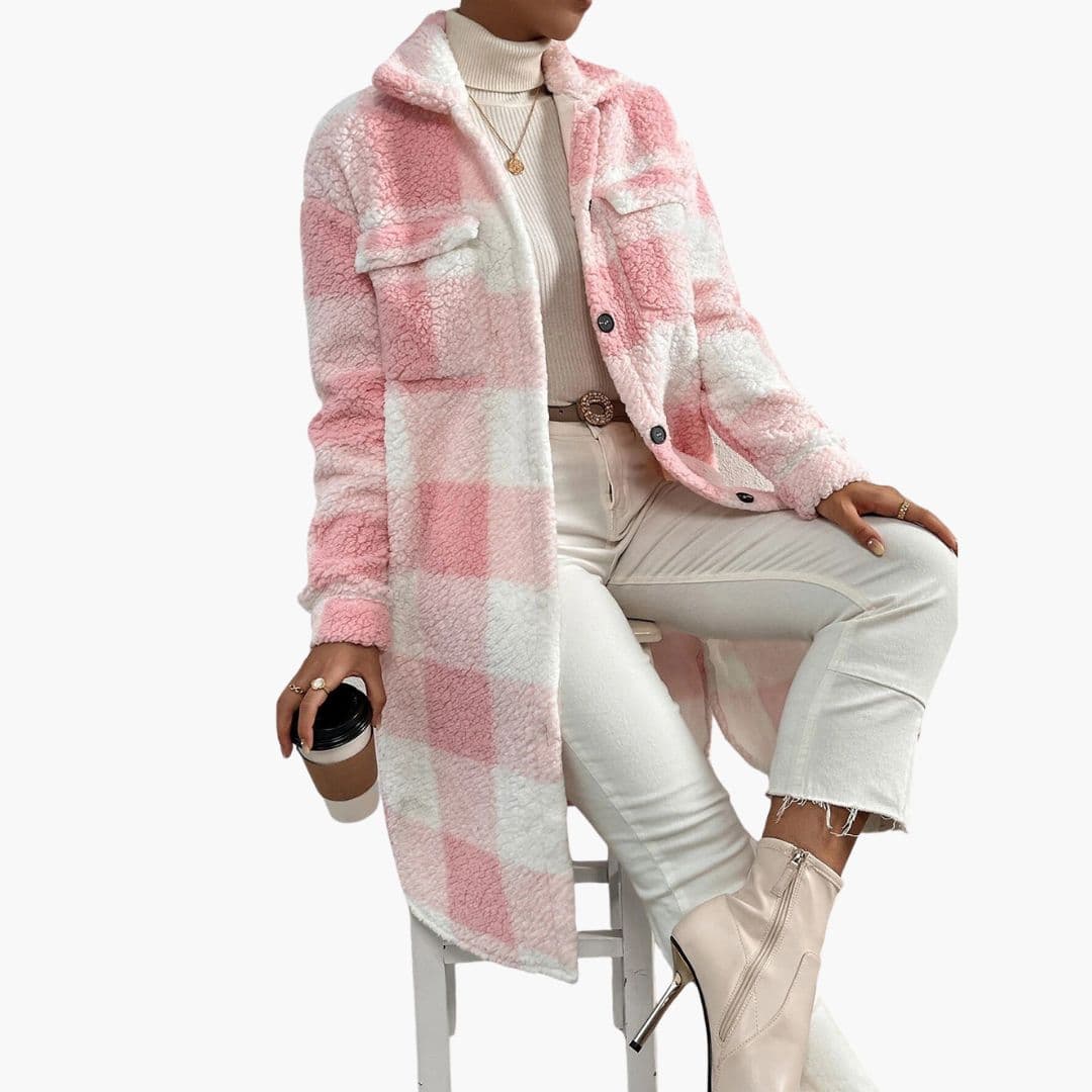 Veste femme à carreaux avec boutons et poches plaquées