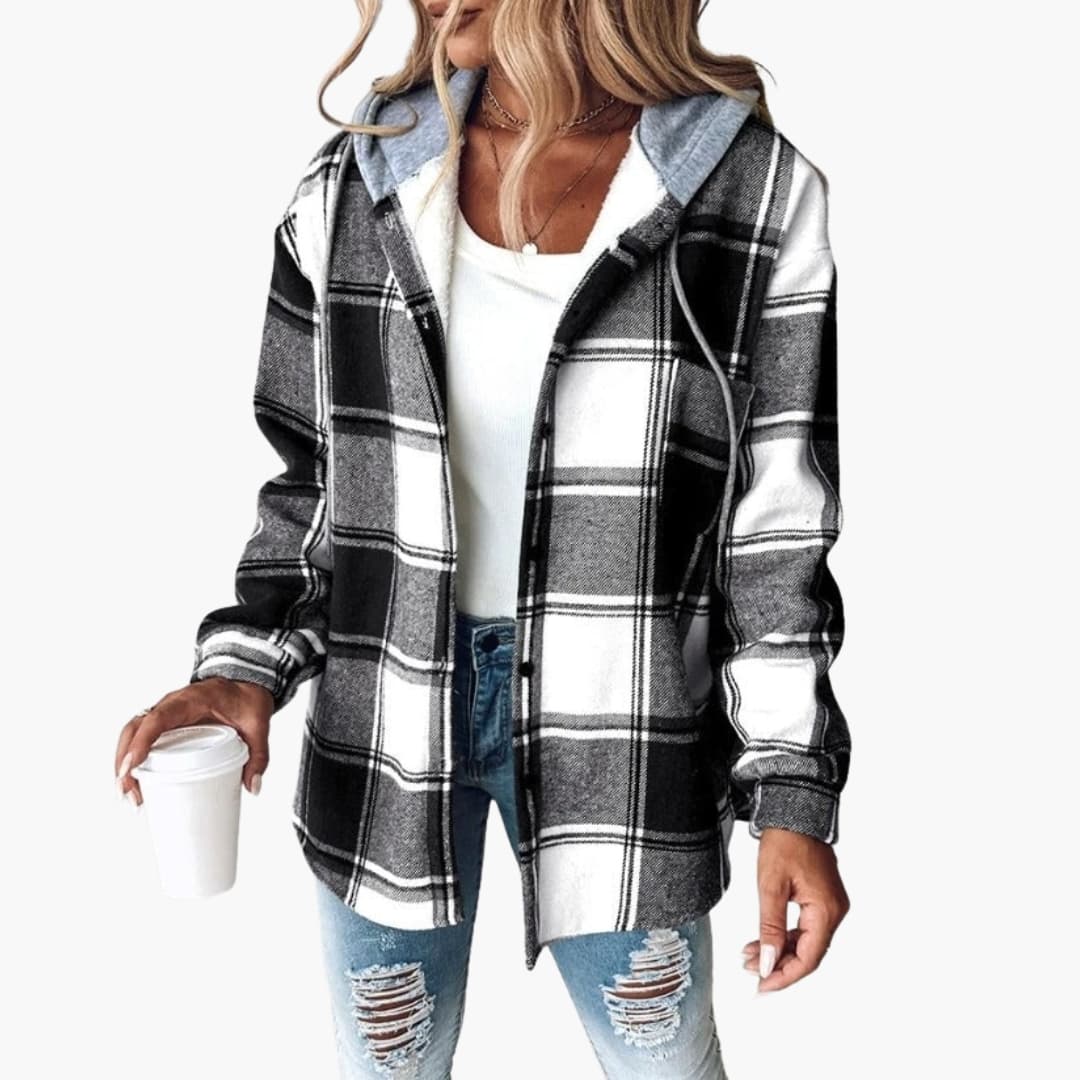 Veste femme à carreaux avec capuche