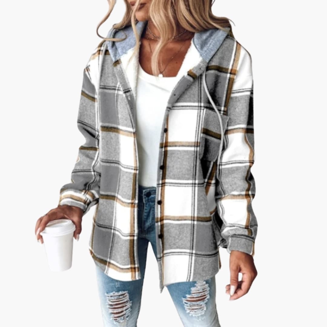 Veste femme à carreaux avec capuche