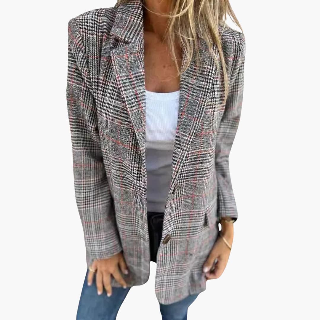 Veste femme à carreaux avec col à cran et poches devant