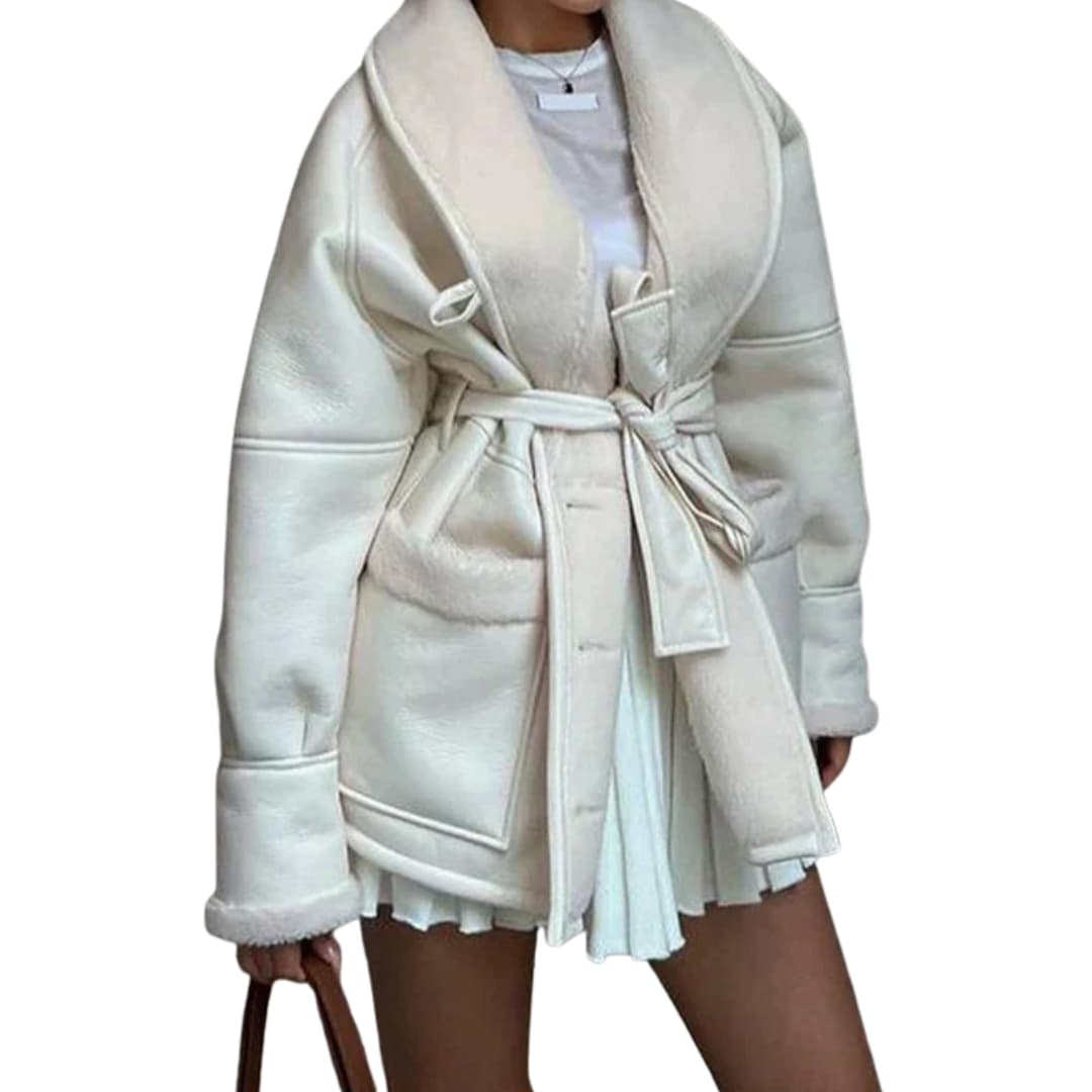 Veste femme ceinturée avec col châle et poches avant