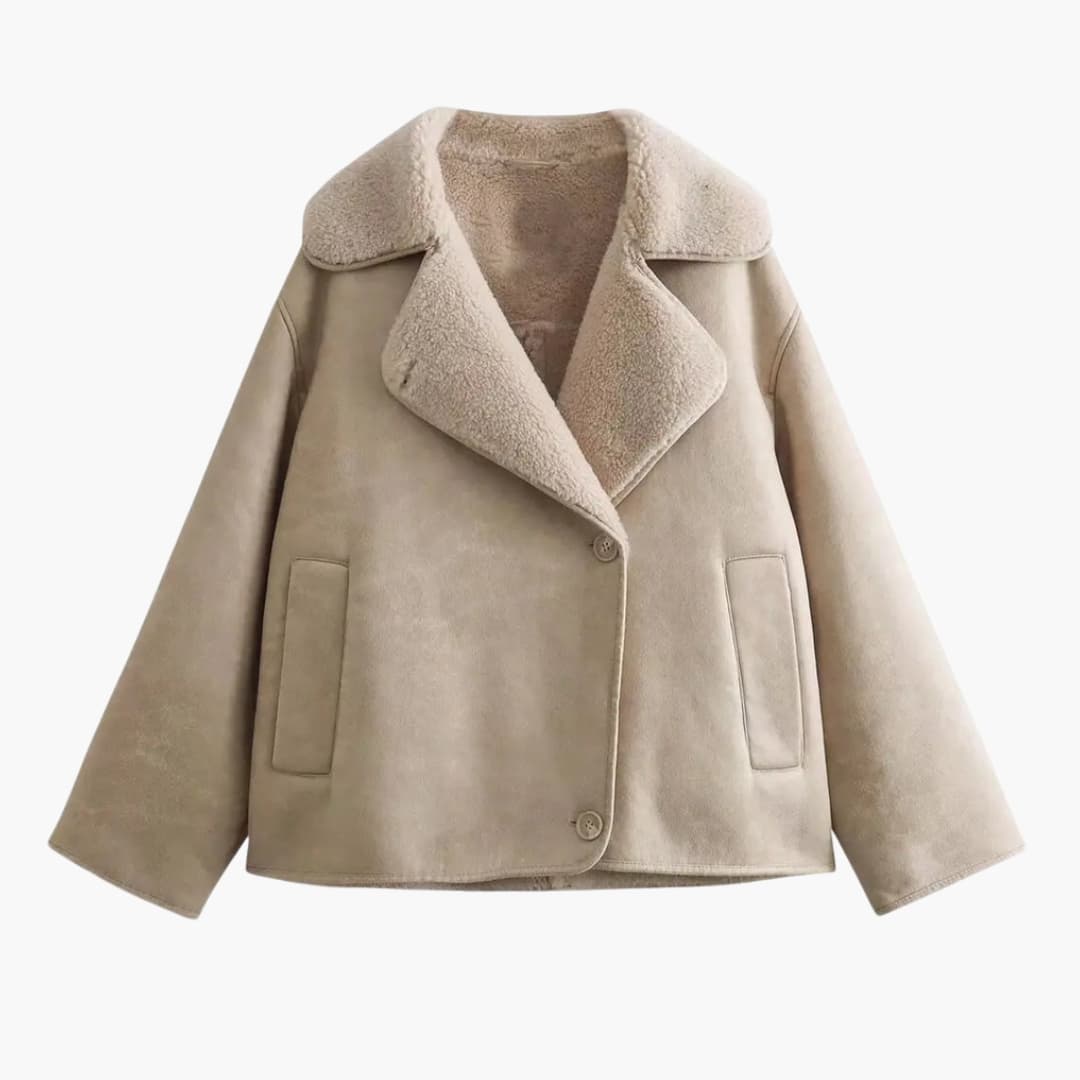 Veste femme col large poches contrastées