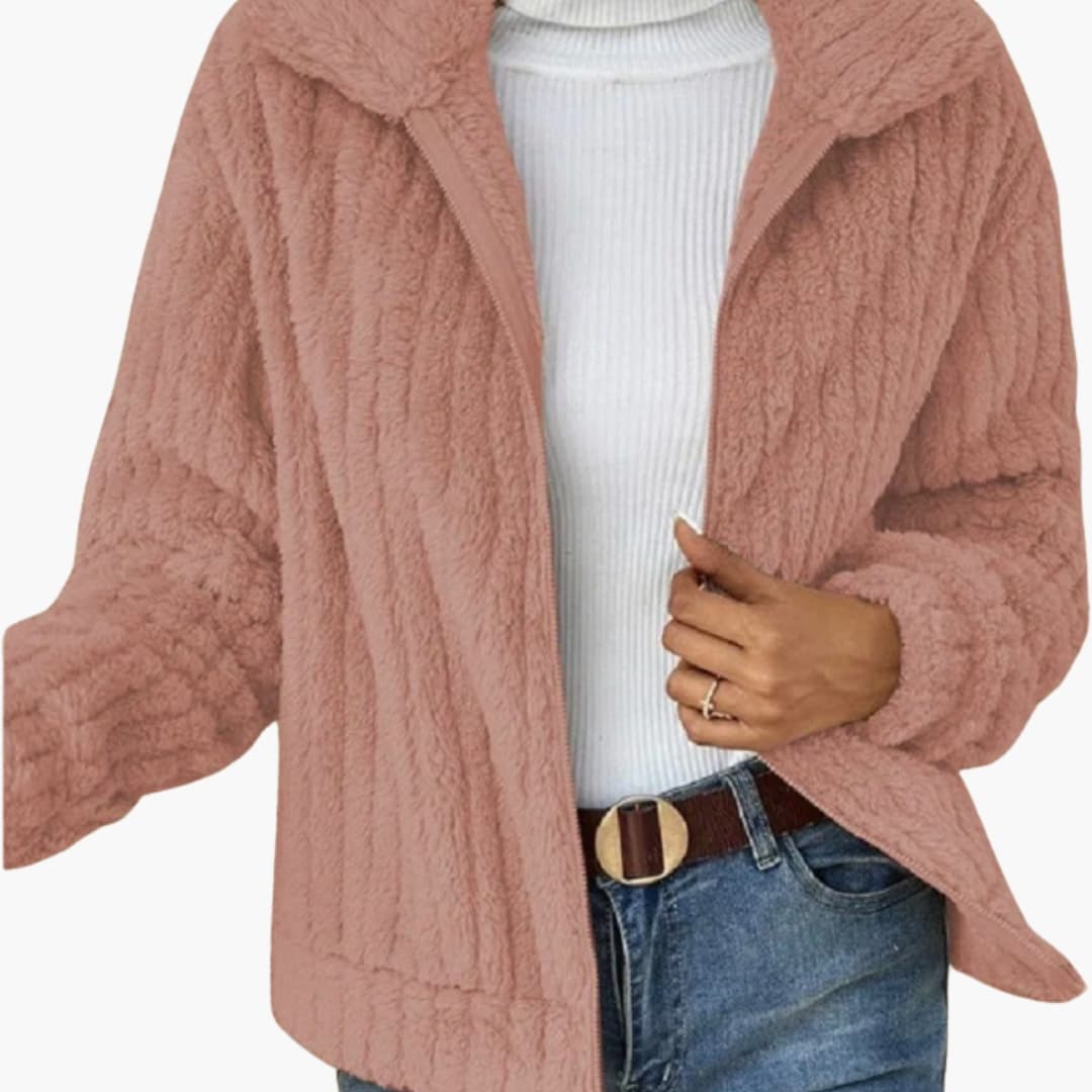 Women's jacket with stand-up collar textured surface