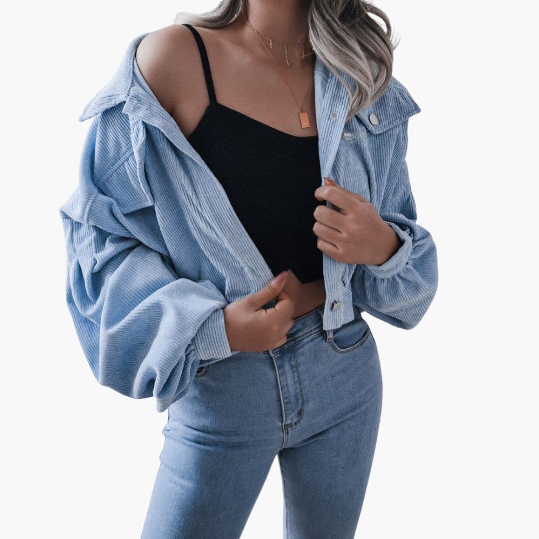 Veste femme courte en velours côtelé avec fermeture à pressions