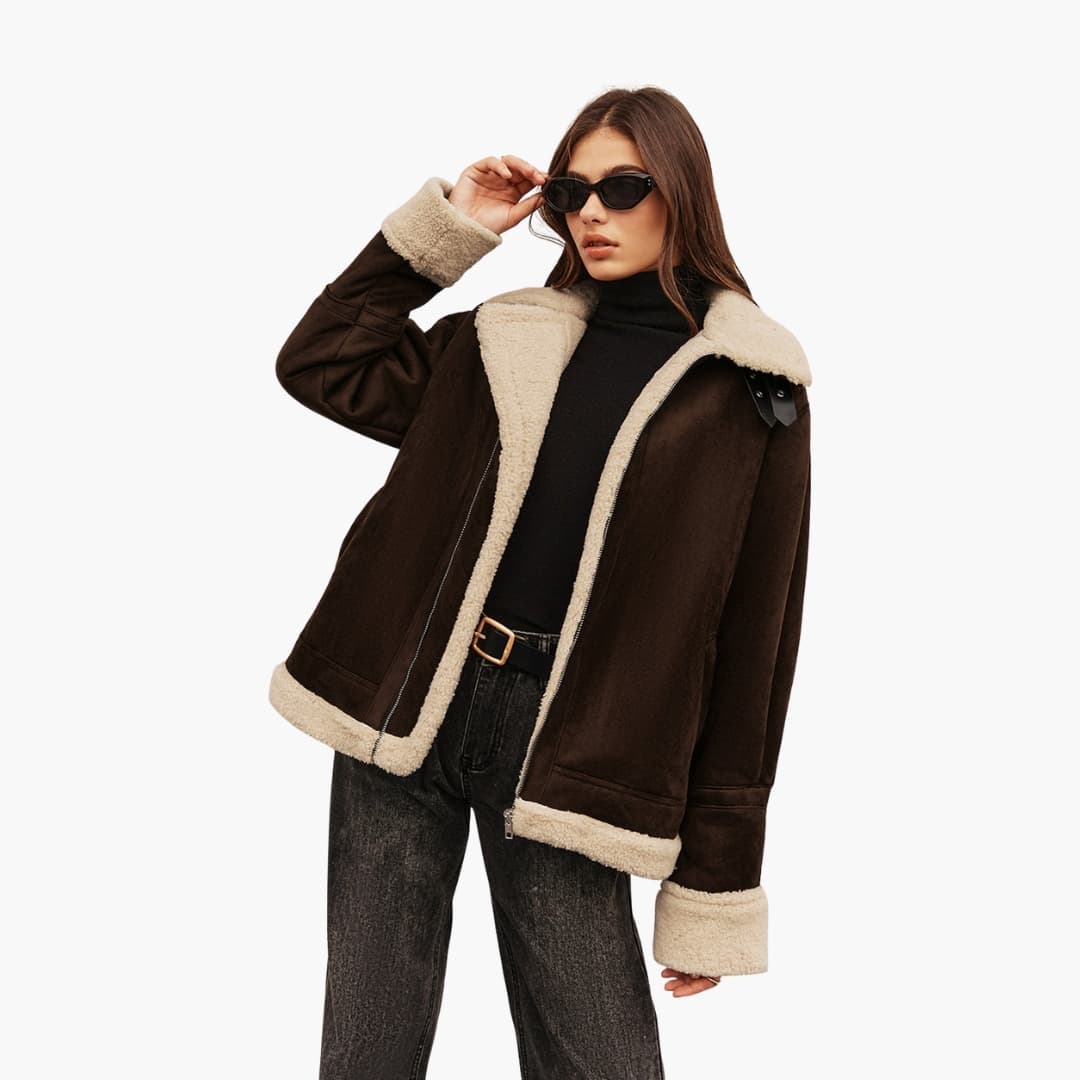 Veste femme doublée à col large avec revers contrastés