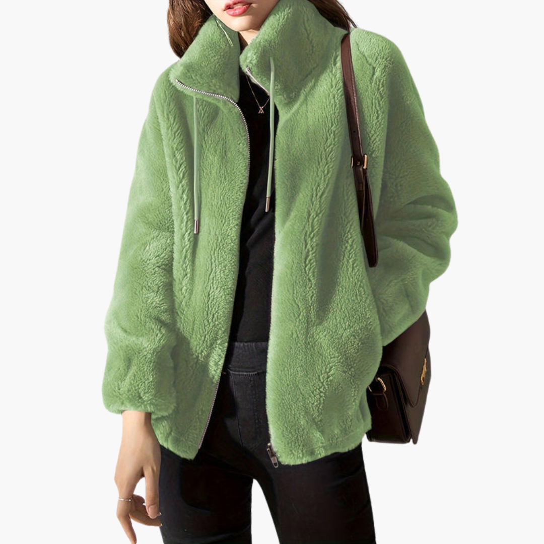 Giacca donna in materiale soffice con chiusura lampo e collo alto