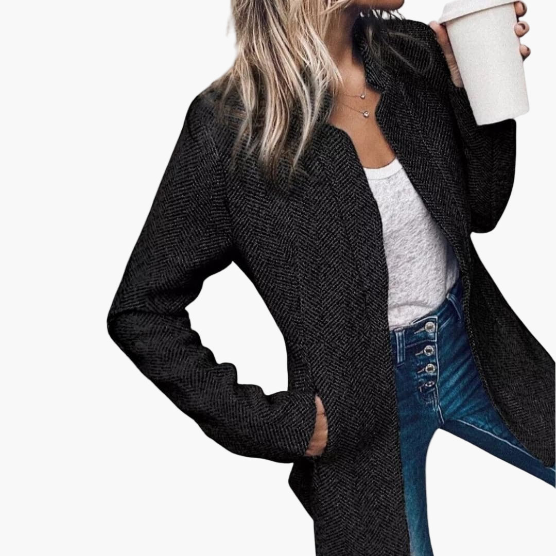 Veste femme en tweed ouverte avec manches longues