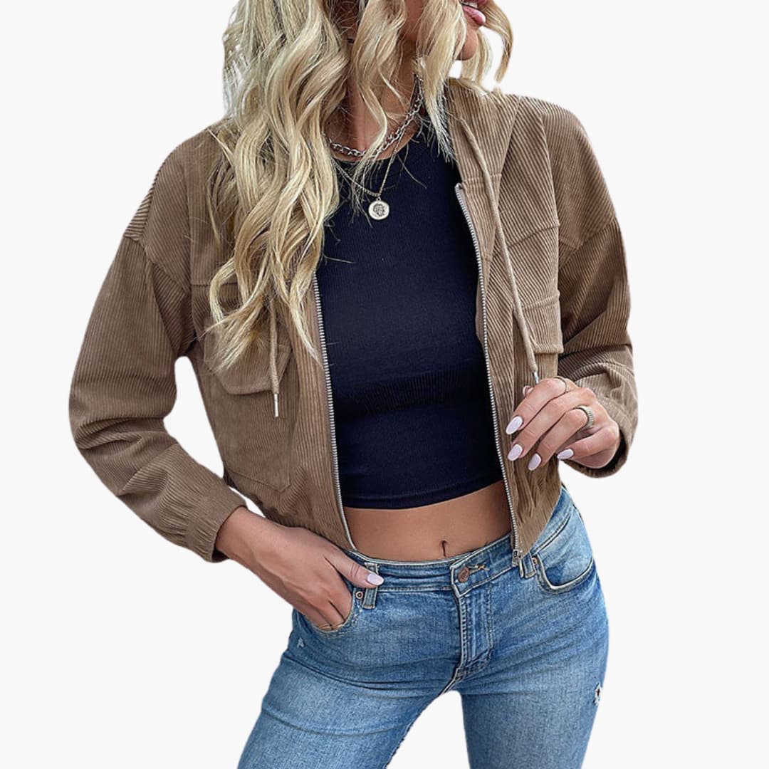 Veste femme en velours côtelé à capuche