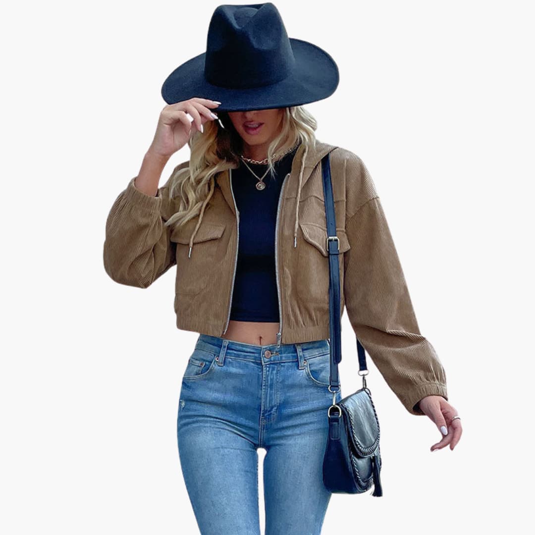 Veste femme en velours côtelé à capuche