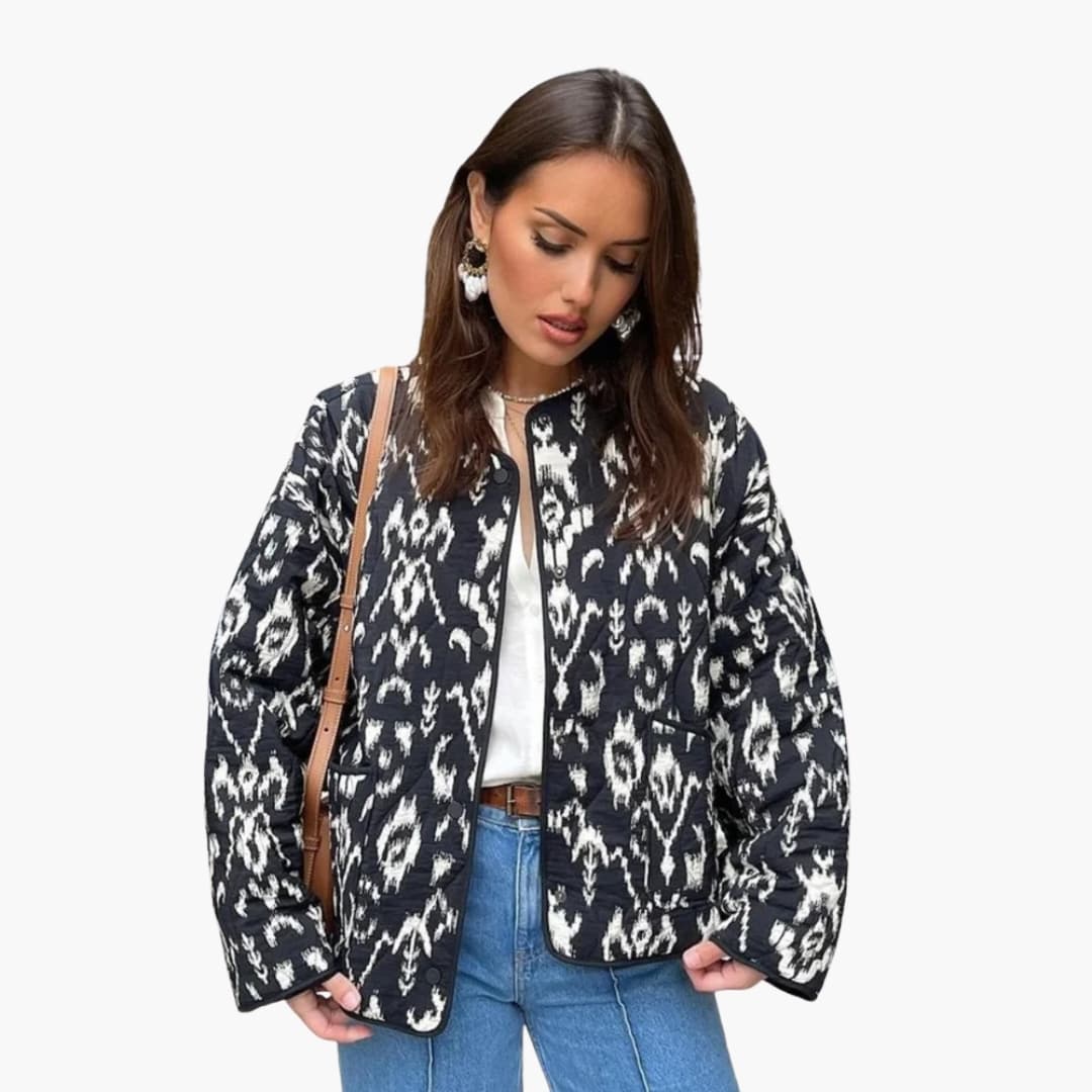 Veste femme imprimée avec col rond et manches longues