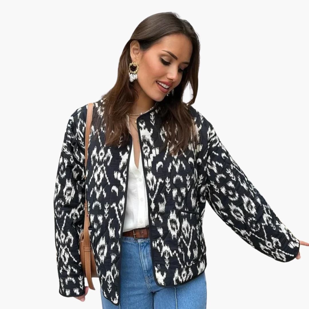 Veste femme imprimée avec col rond et manches longues