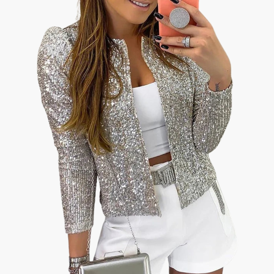 Veste femme manches longues avec surface paillettes