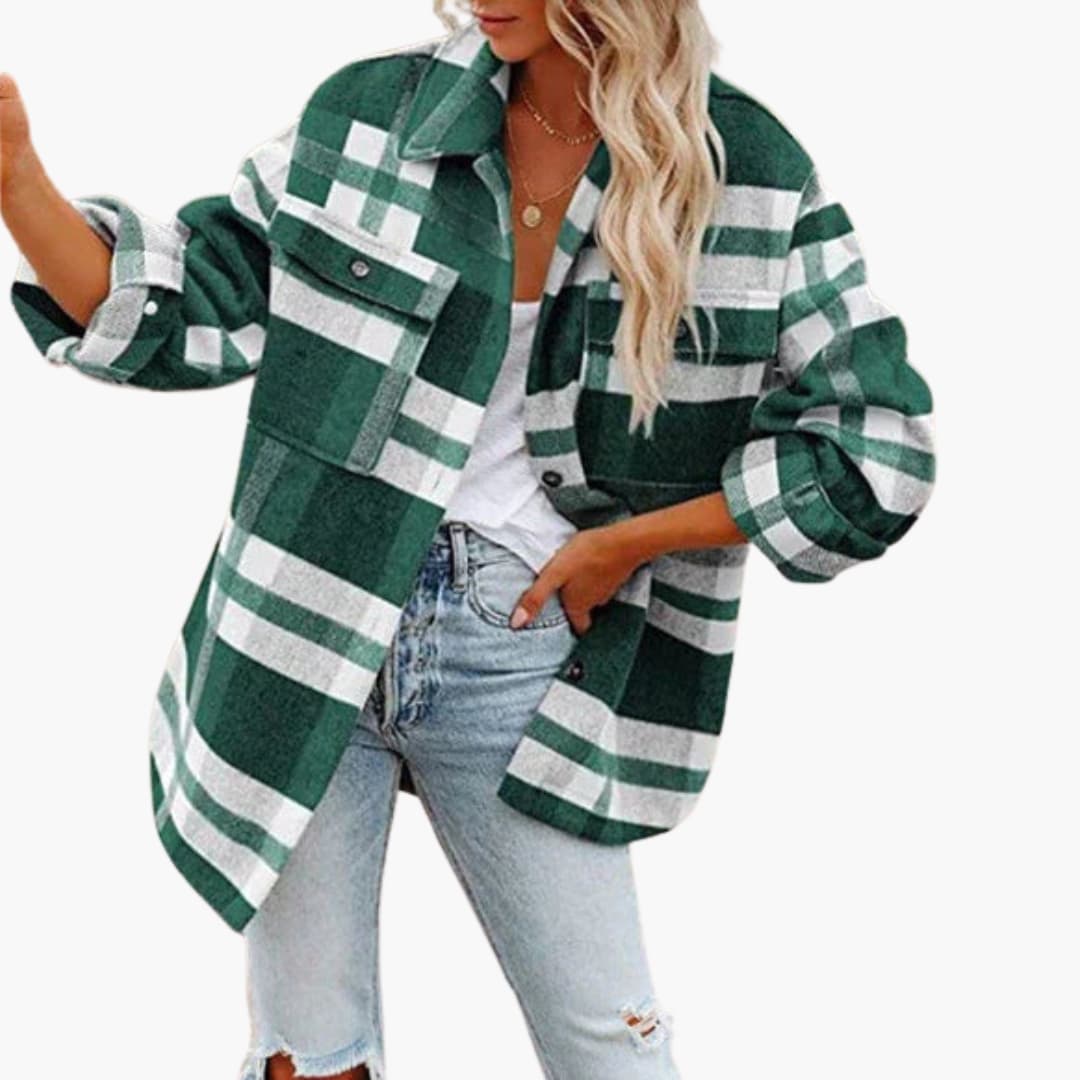 Veste femme oversize à carreaux avec manches longues