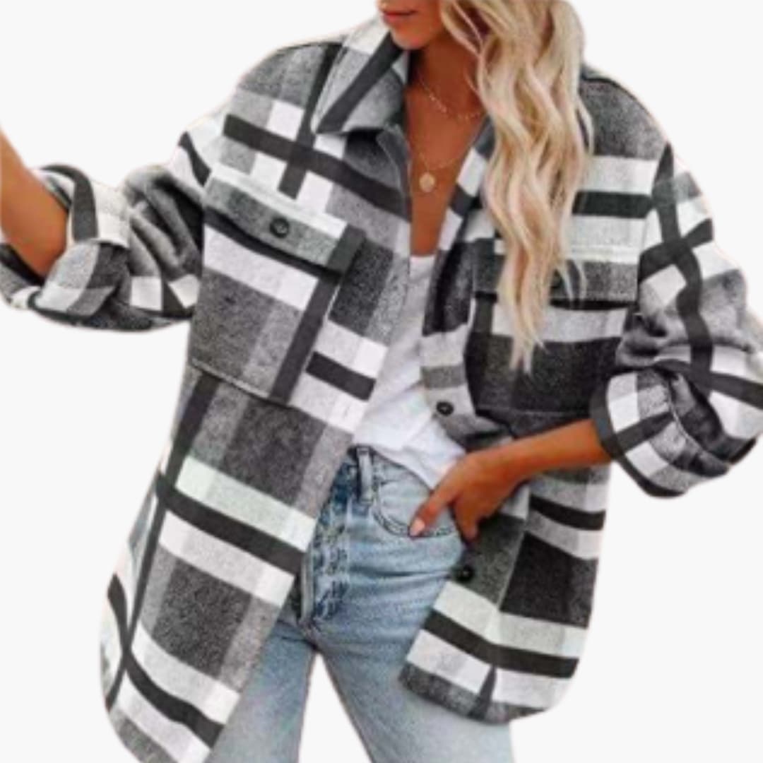 Veste femme oversize à carreaux avec manches longues