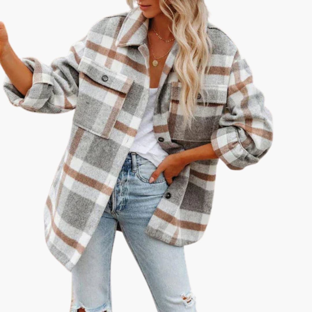 Veste femme oversize à carreaux avec manches longues