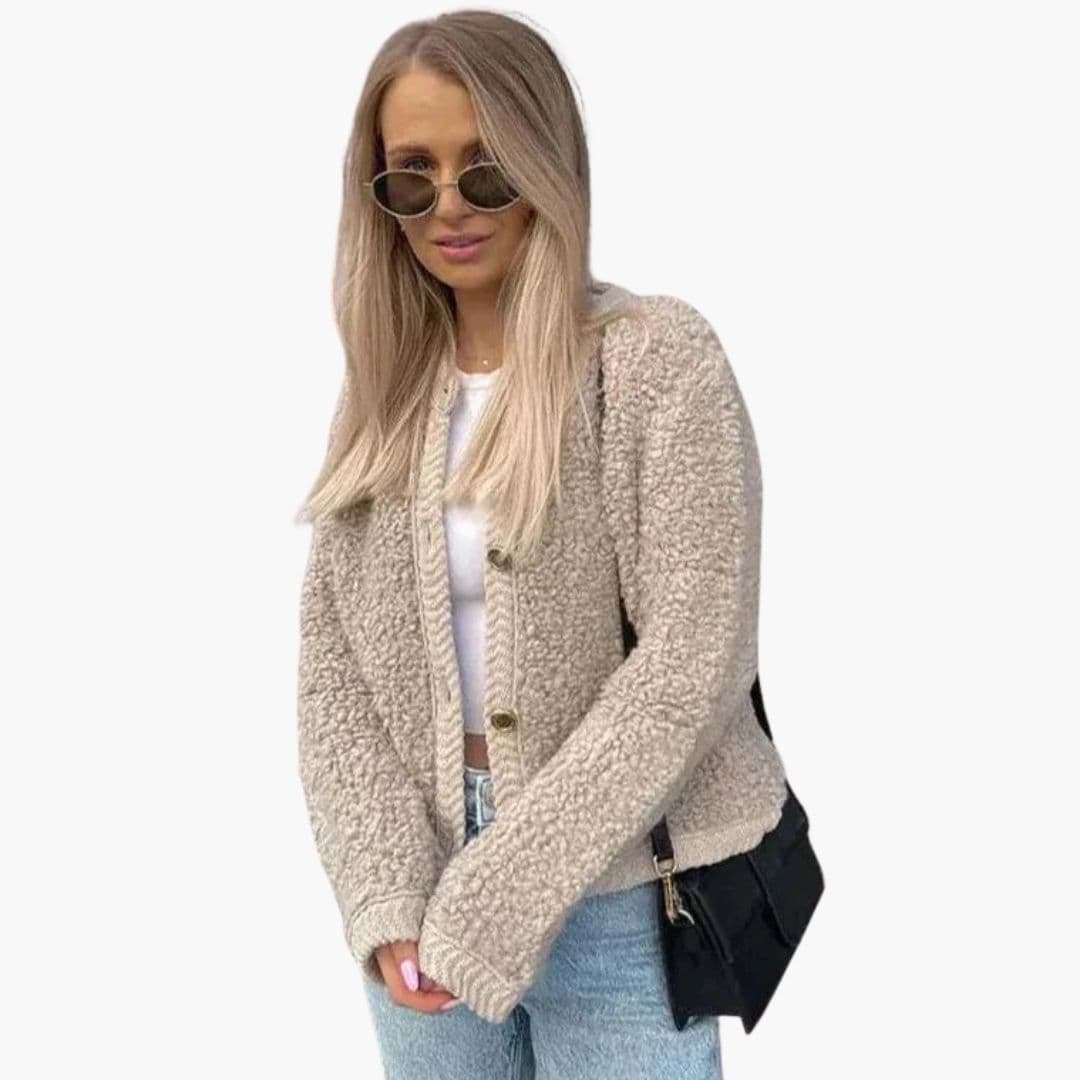 Veste femme style teddy avec boutons devant