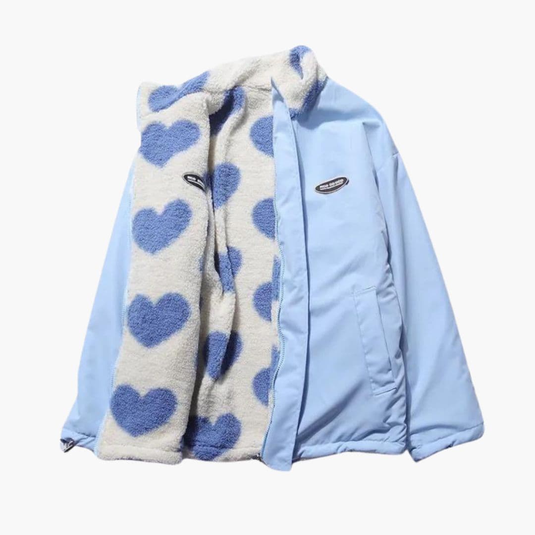 Veste femme zippée avec doublure peluche motif cœur