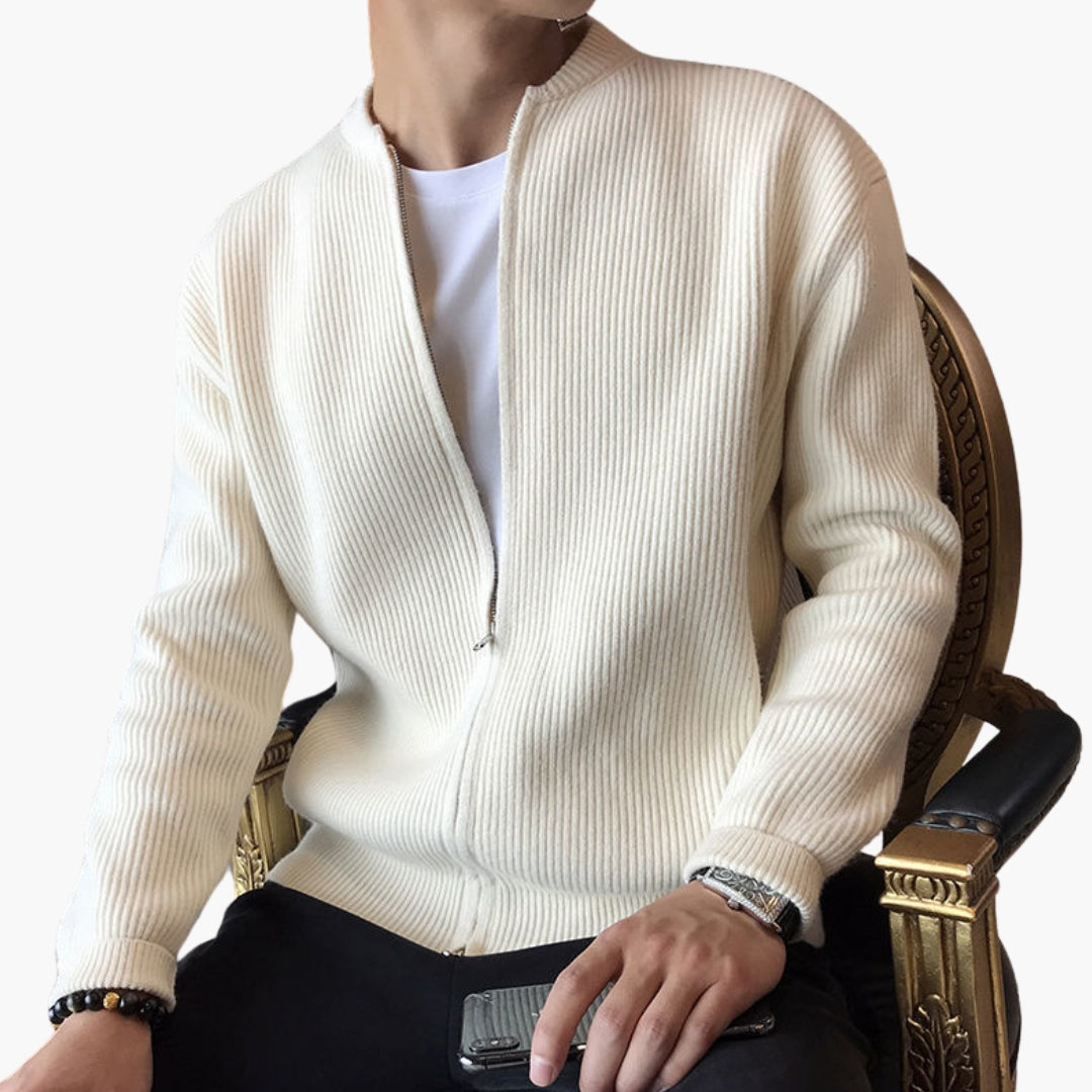 Men's zip-up ribbed knit vest jacket with round collar